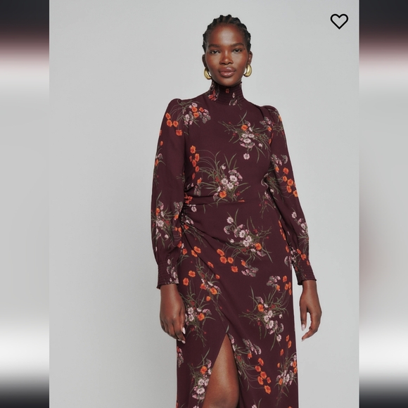 Reformation Aude Dress Wine Burgundy Emmeline Floral Midi 4 - Picture 1 of 7